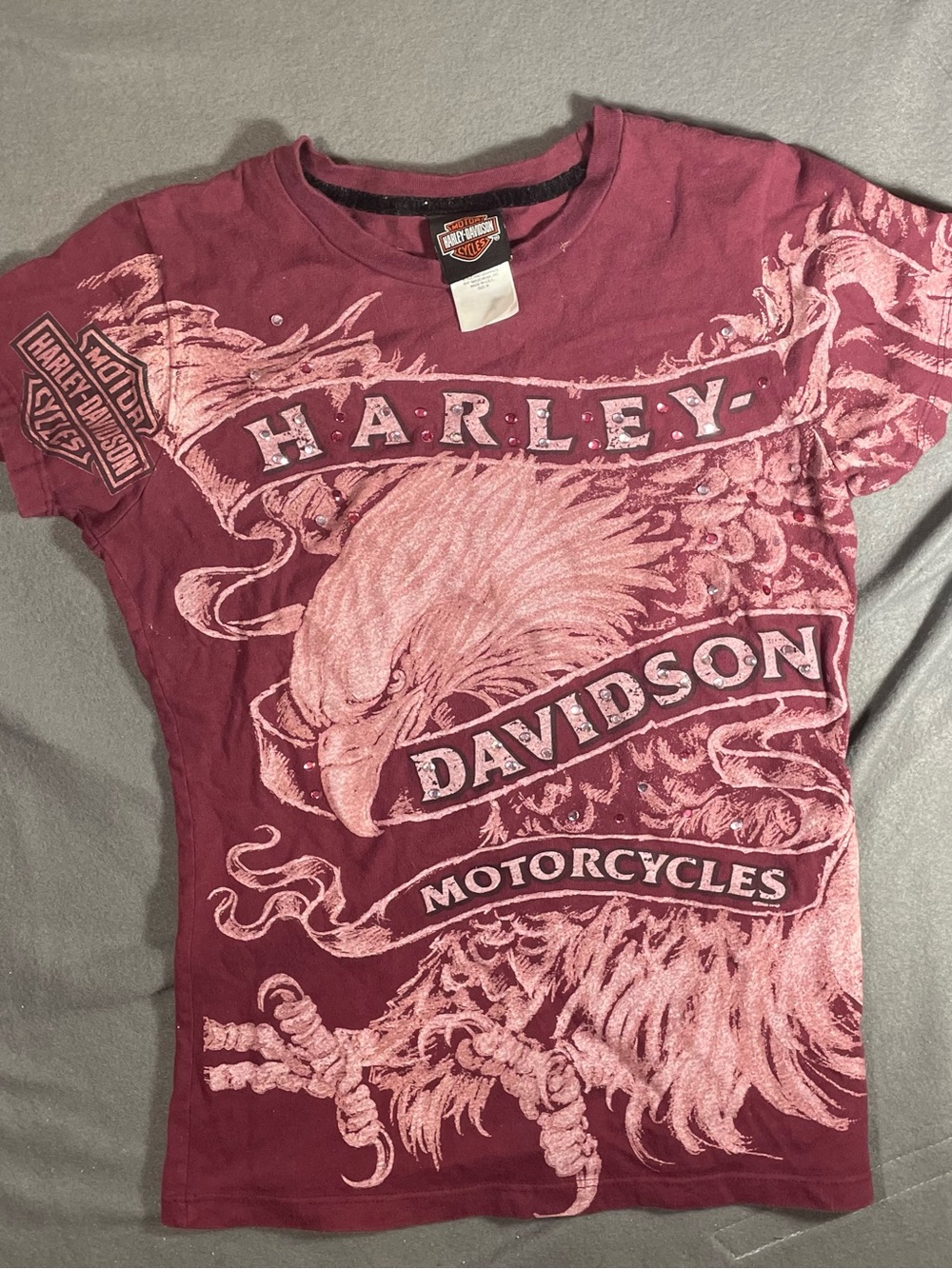 Vintage Harley Davidson Rhinestone Eagle Graphic Tee Grand Rapids MI Womens M